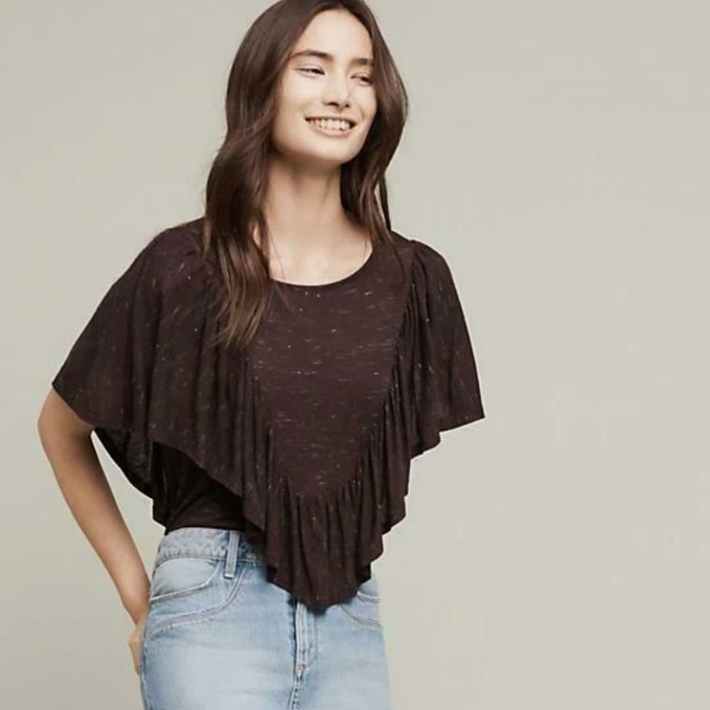 Anthropologie X Dolan Brown Heathered Ruffle Top